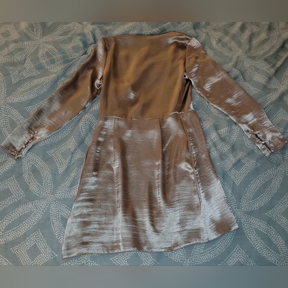 Silver satin mini wrap dress - Picture 2 of 4